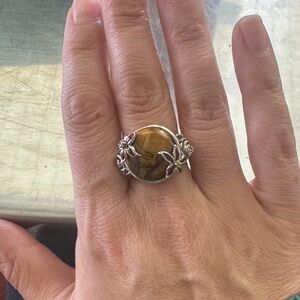 Sterling Silver Tiger's Eye Floral Ring - Brown